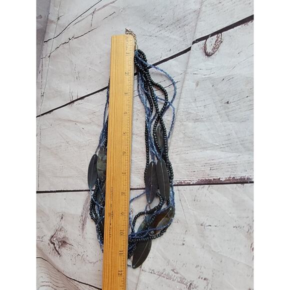 Earthy Boho Style Chunky Double Strand Beaded Shell Necklace Blue Tones - Picture 6 of 6